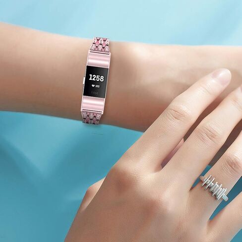 Bling Strap Compatible For Fitbit Charge 2 Strap, Women Men Stainless Steel Rhinestone Replacement Charge 2 Band Wrist Strap Metal Bracelet Wristband for Fitbit Charge 2 HR Fitness Tracker in Saudi Arabia