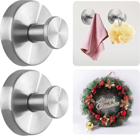 Suction Cup Hooks for Bathroom and Shower - Brushed Nickel Adhesive Hooks for Towel, Loofah - Removable Hooks for Kitchen, Glass, Mirror, Door, Tile - Ideal for Coat, Wreath, Hanging Needs (Pack of 2) in Kuwait