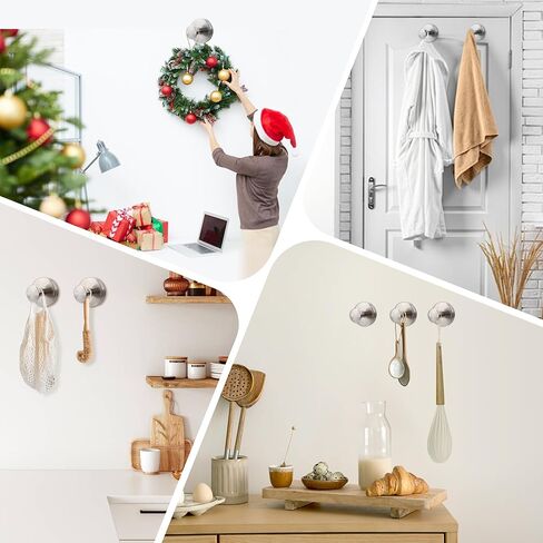 Suction Cup Hooks for Bathroom and Shower - Brushed Nickel Adhesive Hooks for Towel, Loofah - Removable Hooks for Kitchen, Glass, Mirror, Door, Tile - Ideal for Coat, Wreath, Hanging Needs (Pack of 2) in Kuwait