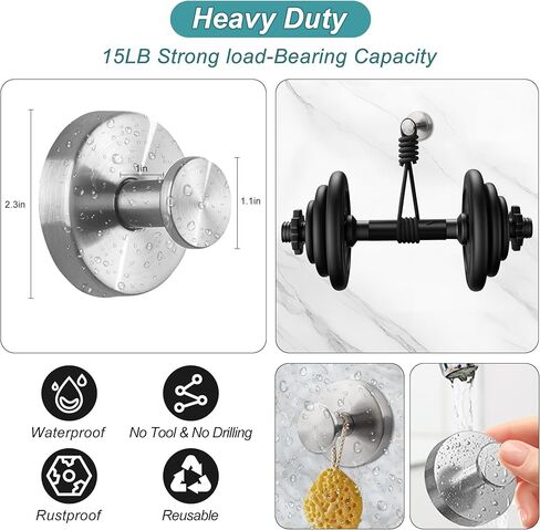 Suction Cup Hooks for Bathroom and Shower - Brushed Nickel Adhesive Hooks for Towel, Loofah - Removable Hooks for Kitchen, Glass, Mirror, Door, Tile - Ideal for Coat, Wreath, Hanging Needs (Pack of 2) in Kuwait