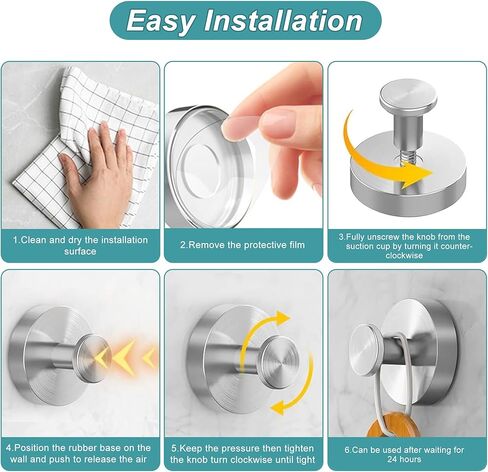 Suction Cup Hooks for Bathroom and Shower - Brushed Nickel Adhesive Hooks for Towel, Loofah - Removable Hooks for Kitchen, Glass, Mirror, Door, Tile - Ideal for Coat, Wreath, Hanging Needs (Pack of 2) in Kuwait
