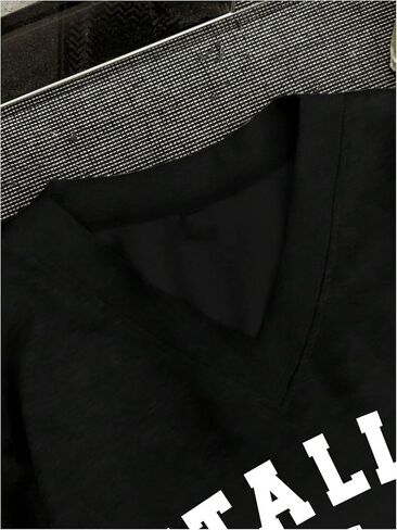 WDIRARA Women's V Neck Letter Graphic Oversized Sweatshirt Long Sleeve Drop Shoulder Pullover Top in Saudi Arabia