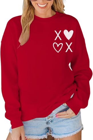 Womens Valentines Day Sweatshirt Long Sleeve Love Heart Graphic Shirt Gifts Crewneck Pullover Casual Holiday Tops in Kuwait
