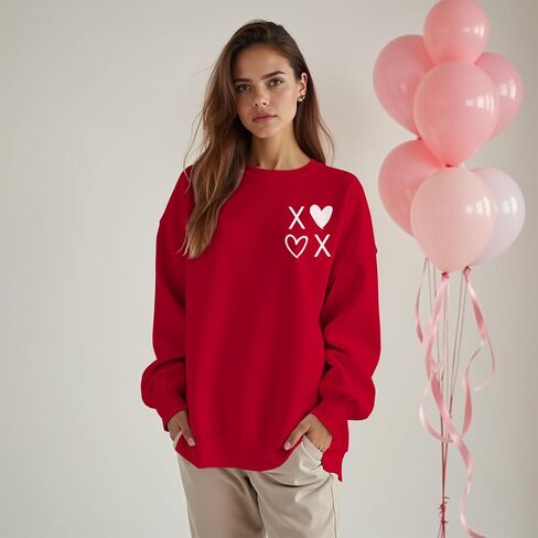 Womens Valentines Day Sweatshirt Long Sleeve Love Heart Graphic Shirt Gifts Crewneck Pullover Casual Holiday Tops in Kuwait
