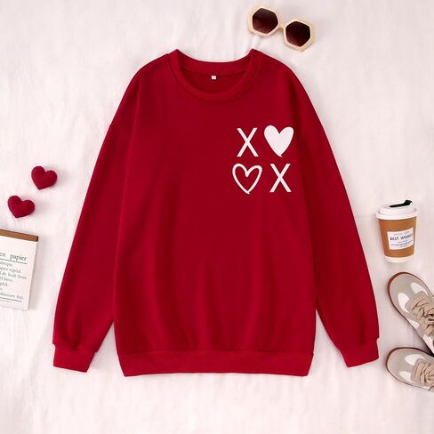 Womens Valentines Day Sweatshirt Long Sleeve Love Heart Graphic Shirt Gifts Crewneck Pullover Casual Holiday Tops in Kuwait