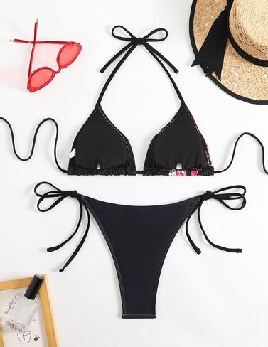 Women's Floral Print Bathing Suit High Waisted Halter Summer Swimsuit Bikini Set in Saudi Arabia
