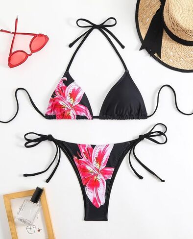 Women's Floral Print Bathing Suit High Waisted Halter Summer Swimsuit Bikini Set in Saudi Arabia