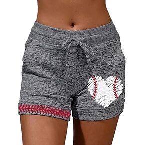 Womens Baseball Mom Running Workout Shorts High Waisted, Stretchy Softball Drawstring Lounge Shorts