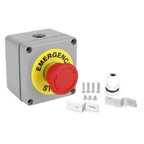 Joyzan Emergency Stop Switch, Estop Push Button IP66 Weatherproof Station Box Momentary Mushroom Mounting Hole Latching Red Sign Shut Off Waterproof Anti Misoperation PG11 Normally Closed Outdoor