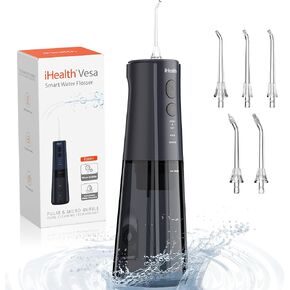 iHealth Vesa Water Dental Flosser Cordless: Portable Oral Irrigator with Microbubble Technology, 4 Modes, 5 Tips, 300ML Tank, IPX7 Waterproof for Effective Teeth, Gum & Braces Care at Home or Travel