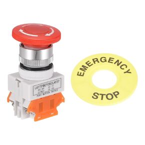 uxcell 22mm Mounting Latching Emergency Stop Push Button Switch with 60mm Emergency Stop Sign 2NC