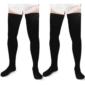 Zhanmai 2 Pairs Thigh High Men's Compression Socks 20-30 Mmhg Compression Stocking with Silicone Grip Men's Dress Socks (xx-large)