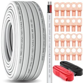 10/2 Gauge Marine Wire Duplex Cable,30FT 10 AWG 2 Conductor Oxygen-Free Tinned Copper Red Black Electrical Wire with 10ga lugs and Heat Shrink Tube for Boat/Automotive/RV/Camper/Trailer
