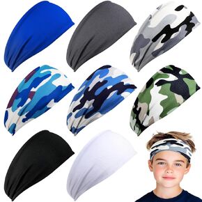 8 PCS Sweatbands for Kids, Non Slip Breathable Sweat Absorbing Headbands for Boys and Girls, Multicolour Elastic Athletic Kids Headbands for Basketball, Football, Baseball, Running, Exercise