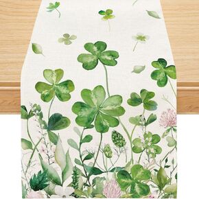 Siilues St Patricks Day Table Runner, Lucky Clover St Patricks Day Decoraions Green Shamrock Seasonal Spring Holiday Table Decorations for Indoor Outdoor Dining Table Decor (13'' x 72'')