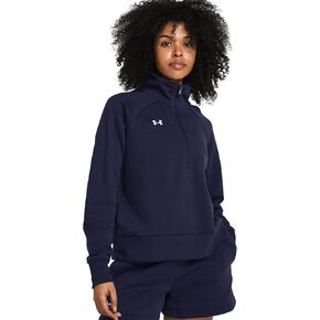 Under Armour Womens Rival Fleece Half Zip, (410) Midnight Navy / / White, Medium Tall