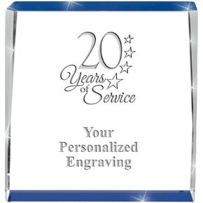 Crown Awards Customizable Crystal Trophy, 3" Engraved Blue Spotlight Crystal Award