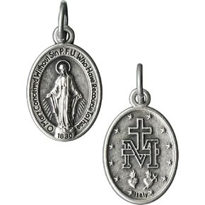 Small Miraculous Medals Bulk Pack 50 Count 0.75" Silver-Plated Made in Italy, Catholic Gifts for Evangelization, Crafts, Beading and Jewelry Making