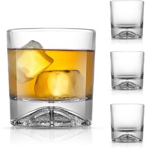 Joyjolt Swish Crystal Whisky Glass 4 "كرة السلة". 10 أوقية قديمة الزجاج الطراز. صخور زجاجات سكوتش ، بلورب بيربون الزجاجي ، نظارات مشروب الخمور أو زجاج كوكتيل قصير