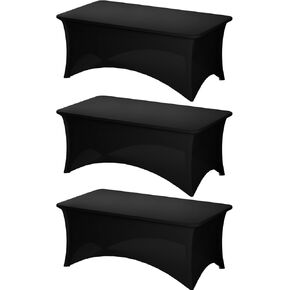 Fixwal 3 Pack Black Table Cloth for 6 Foot Rectangle Tables, Rectangular Tablecloths Stretch Spandex Fitted Table Covers 6 ft for Parties, Trade Shows, Banquet, Weddings, Buffet