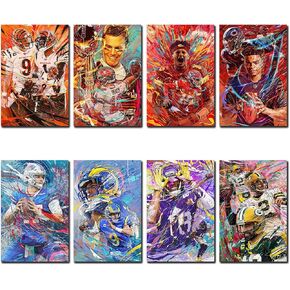 Sarqi Sports Star Poster Joe Burrow Josh Allen Tom Brady Justin Jefferson Justin Fields Patrick Mahomes Matthew Stafford Aaron Rodgers (No Frame, 8x12inch-8pcs)