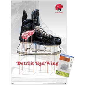Trends International NHL Detroit Red Wings - Drip Skate 21 Wall Poster, 14.725" x 22.375", Premium Poster & Push Pin Bundle