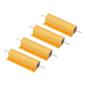 PATIKIL 100W 1.5 Ohm Aluminum Shell Resistor, 4 Pack Aluminum Housing Resistor Housed Case Wirewound Resistors Screw Tap Power Resistor 5% Tolerance, Golden