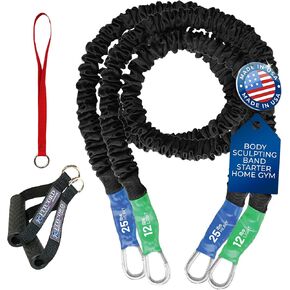 Body Sculpting Bands Home Gym Starter Set - Compact Resistance Tube Exercise Bands Set for Weight Work, Muscle Strength Training & Stretching - (12 lbs/ 25 lbs)