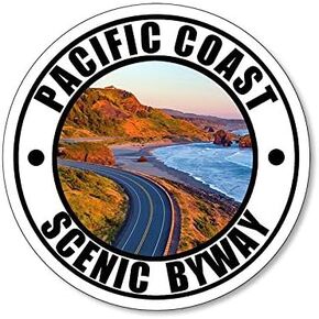 Round Pacific Coast Scenic Byway Bumper Sticker (Travel PCH Road us Highway California Vinyl Decal for car or Laptop (3 inch)