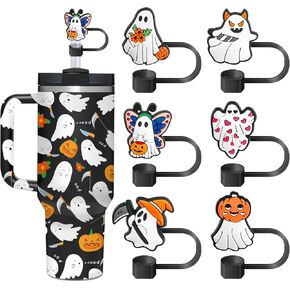 6Pcs Ghost Straw Covers Ghost Straw Toppers for Stanley Cup Halloween Decoration，Halloween Straw Topper for 10mm Drinking Straw Tip Covers Stanley Cup Accessories