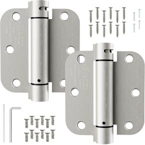 3.5 inch Self Closing Door Hinges, 5/8'' Radius Corners Spring Loaded Hings for Exterior, Garage, Front and Back Door, UL Listed 2 Pack Brushed Nickel