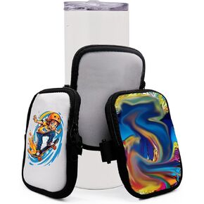 H-E 12pcs Sublimation Water Bottle Pouch Bag for 20oz-40oz Tumblers, Neoprene Water Bottle Pouch Zipper Pouch with Adjustable Strap for Gym Outdoor Sports, white