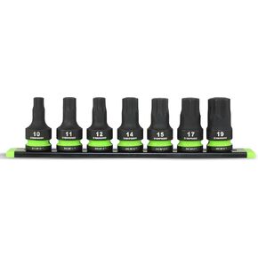 GRIPEDGE Tools | 7-PC - 1/2" Dr Short Metric Impact R.P.T. Hex Driver Set | Sizes 10, 11, 12, 14, 15, 17, 19 MM| Made With Cr-Mo Steel | Includes Premium Aluminum Socket Rail |