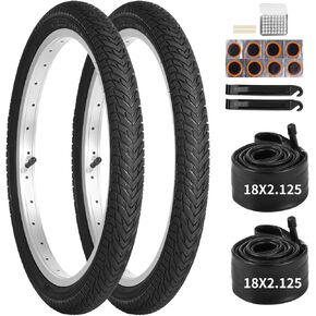 yeesport 18 Kids Bike Tires Set, 2 Pcs 18×2.1 Replacement Tires with 2 Pcs Inner Tubers Repair Kit, Shock Absorption Bicycle Tires with AV 1.18 Valves, Fit Most Kids Bikes