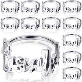 Gerrii 12 Pcs Eid Napkin Rings Bismillah Letter Metal Napkin Ring Set Bismillah Table Decoration Alphabet Napkin Buckles Holder for Islamic Ramadan Holiday Wedding Party (Silver)