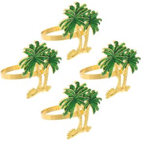 Ciieeo 4 Pcs Palm Tree Napkin Rings Metal Coconut Napkin Holder Serviette Buckles Holder for Hawaiian Tropical Luau Party Wedding Table Decor Golden