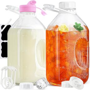 1/2 Gallon Heavy Duty Glass Milk Bottle with REUSABLE AIRTIGHT SCREW Lid - 2 Qt Glass Water Bottles - Glass Milk Jug Pitcher with 2 Exact Scale Lines, Milk Container for Refrigerator Storage