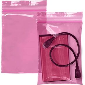 Reclosable Pink Anti-Static Plastic Zip Bags - 12 x 12 & (100 Bags) 4 Mil Heavy Duty Reclosable Plastic Bags | Zipper Sealable Bags for Packaging Products | Plastic Baggies for Small Businesses