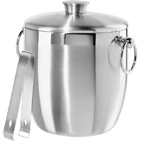 OGGI Double Wall Stainless Steel Ice Bucket - Insulated Ice Bucket with Elegant Steel Lid, Classic Handles & Stainless Steel Ice Tongs - Great for Home Bar, Chilling Beer, Champagne and Wine - 3 qt