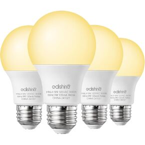 EDISHINE 4-Pack A19 LED Light Bulb, 760LM, 3000K Soft Warm Light Bulb, Energy Saving 9W(60W Equivalent) LED Bulb, E26 Medium Screw Base, Non Dimmable, UL Listed