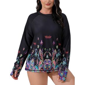Halcurt Women Plus Size Swim Shirt Long Sleeve Rash Guard UPF 50+ Top