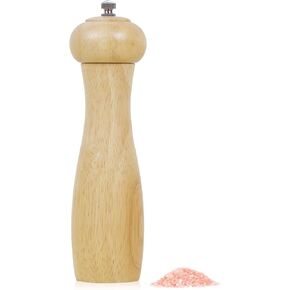 Wooden Pepper Grinder, 8 Inches Salt Grinder with Adjustable Coarseness Pepper Mill, Refillable Manual Salt Grinder, Oak Wood Salt and Pepper Grinder Mill for Kitchen - Natural