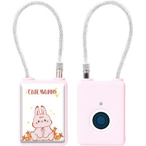Fingerprint Padlock, Fingerprint Gym Locker Lock for Students, Keyless Thumbprint Cable Combination Lock for School Locker/Suitcase/Toolbox/Luggage/Pets(Pink)