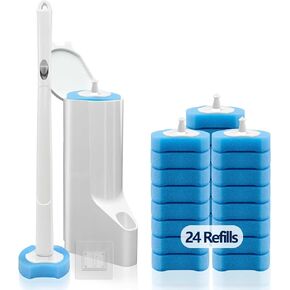 Disposable Toilet Brush with 24 Refills, Toilet Bowl Wand Starter Kit-Wand, Caddy&24 Toilet Brush Refills, Wall-Mounted Toilet Bowl Brush and Holder, Bathroom Cleaning Supplies.