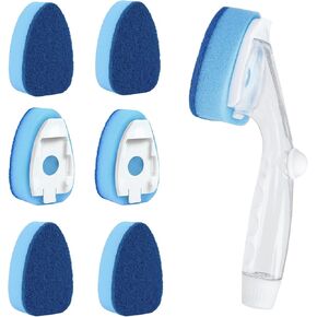 Dishwand Refills Soap Control Handle, 6 Heavy Duty Dish Wand Sponge Heads, Non Scratch Scrubbers Replacement Refill Brush Dispenser, Dishwashing Scrub for Sink Non-Stick Kits Dishwasher Cleaning Tool
