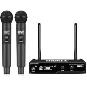 Wireless Microphone System Audio Dual Cordless Handheld Mics Set, 260FT Operating Range, Ideal for Home Karaoke, Party, Church, DJ, Speech, Wedding (FM302)…