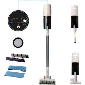 Cordless Vacuum Cleaner String Stick Vacuum 450W ، 165AW ، 31KPA ، فرشاة الأريكة ، ملحق MOP ، وضع السيارات ، 60 دقيقة ، ضوء LED ، للمساحات المتعددة ، خزان XL ، حامل الجدار ، البطارية القابلة للإزالة RFV-05