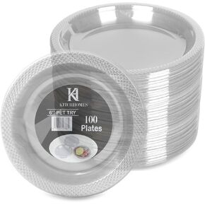 6 Inch Clear plasic Compostable Plates - 100 Pack for Dessert, Appetizers, BBQ, Party, Travel, and Events - Microwave Safe & Recyclable Eco-Friendly & Disposable Plates