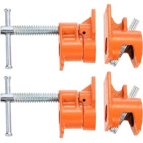 HARFINGTON Clamp Fixture 1/2" Black Pipe Steel Clamps Wood Gluing Pipe Clamp Set Cast Iron Woodworking Tool for Gluing and Drilling, 2Pcs