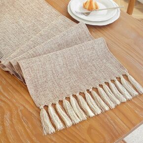 Laolitou Light Brown Table Runners 72 Inches Long, Farmhouse Boho Table Runner, Burlap Linen Texture Rustic Dining Table Decor Long, 13x72 Inches, Light Brown